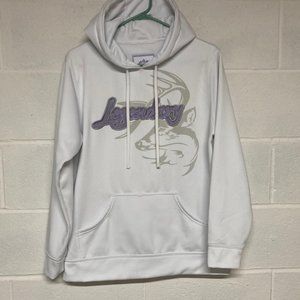 Legendary Whitetails Authentic Apparel White with Purple Words Sweatshirt, Large